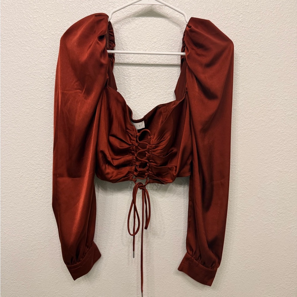 MARBLE Rust Lace-Up Blouse